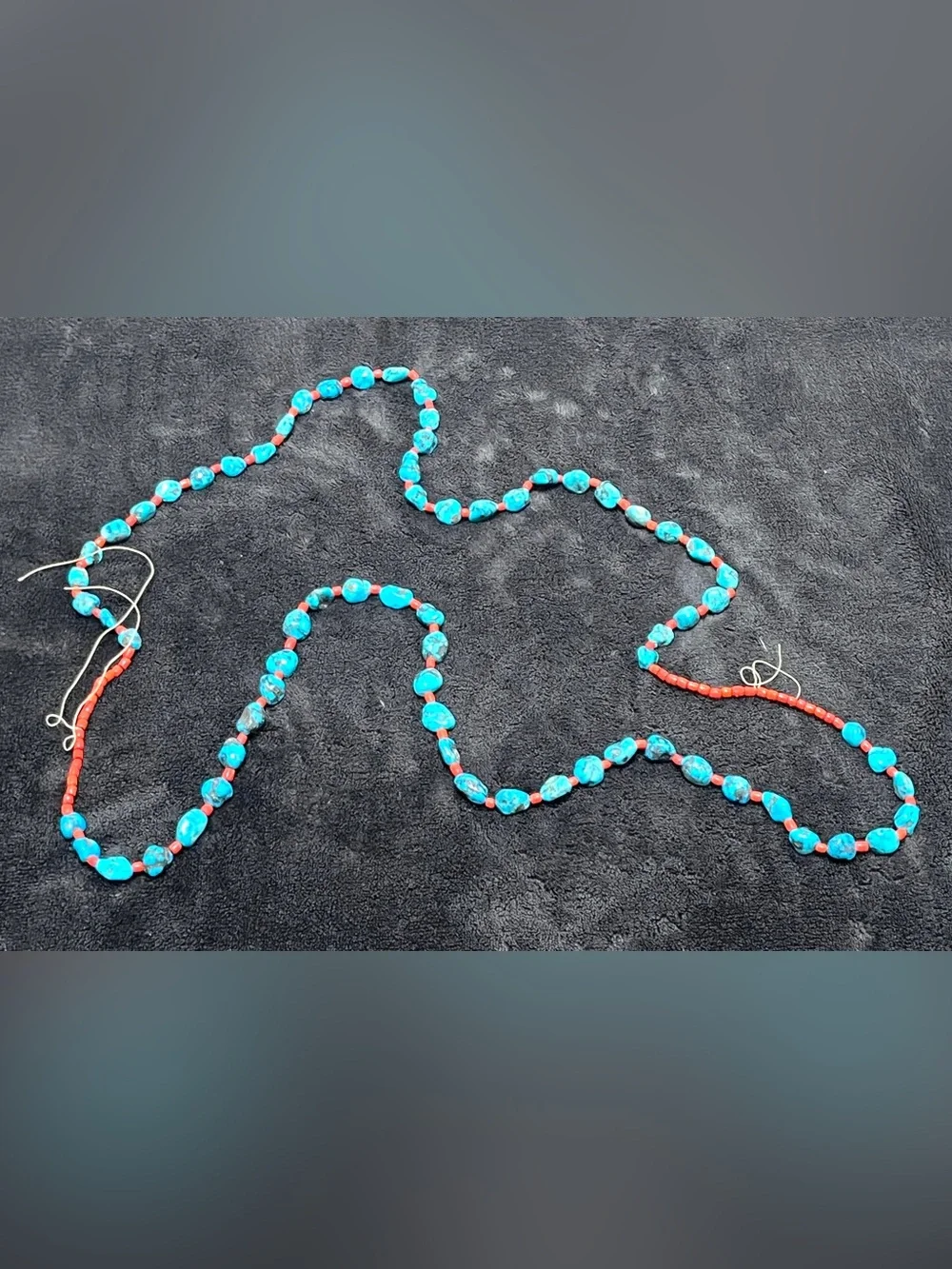 Vintage Santo Domingo Native American Turquoise Nugget & Coral Rope Necklace 58" - Picture 3 of 4